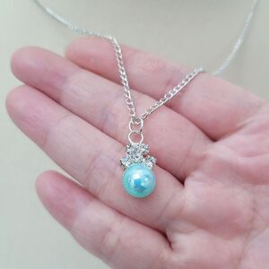2/$20 Brand New Silver Blue Pearl Rhinestone Necklace